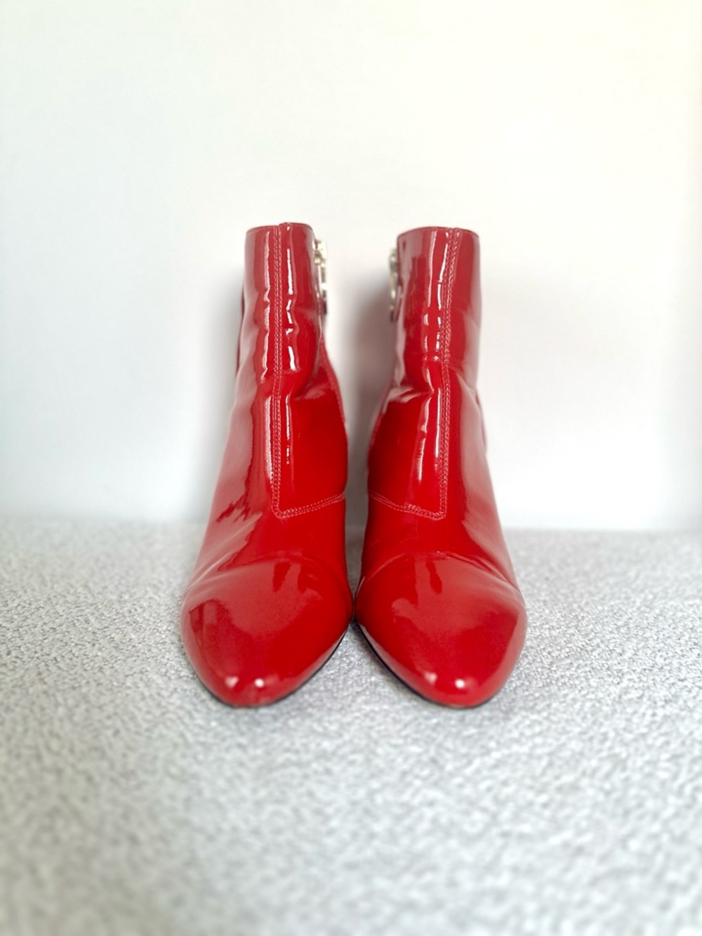 TOPSHOP Bright Red Patent Block Heel Ankle Boots - Picture 2 of 11